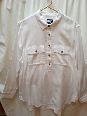 Lands' End Women's White Long Sleeve Button-Front Utility Tencel Shirt NWT
